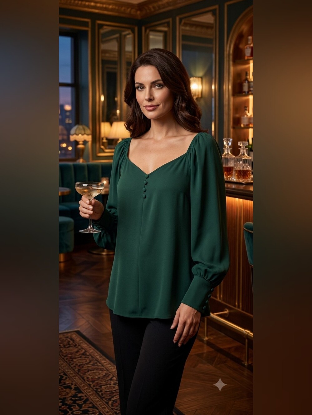 Worthington Emerald Green Long-Sleeve Scoop-Neck Blouse